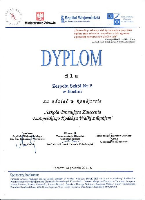 III miejsce w konkursie „Szkoła promująca zalecenia Europejskiego Kodeksu Walki z Ra