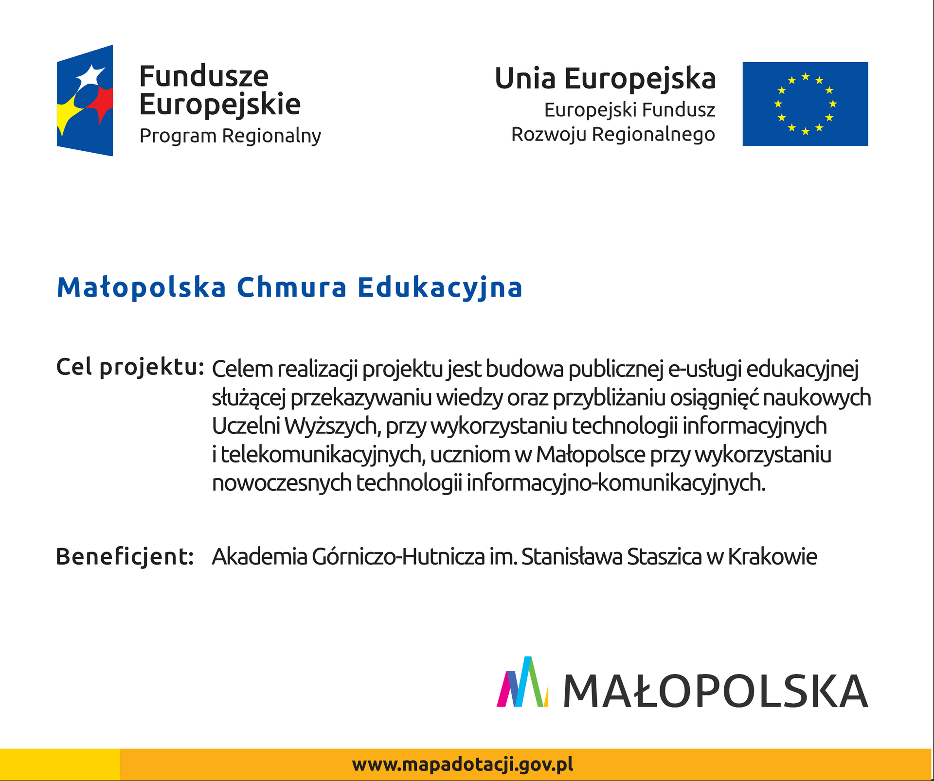 Tablica inforkaxcyjna projektu Małopolska Chmura Edukacyjna