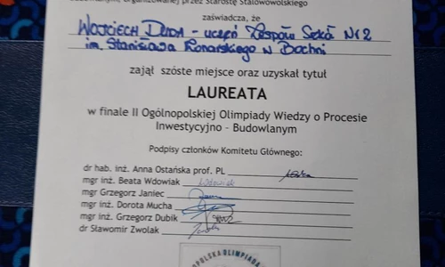 zaśwaidczenie laureata